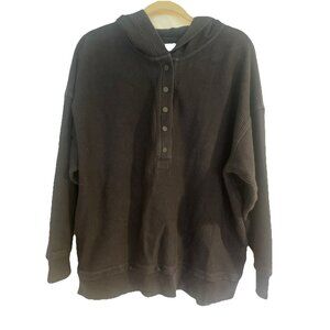 Aerie Black Ribbed Cotton 1/4 Snap Hoodie Sweatshirt Stretch Women's Size M/M